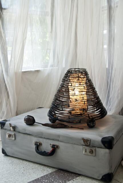 Accent Metal Lamp With Lace, By The Steel Style Things, Industrial 6Th Iron Anniversary - image 1