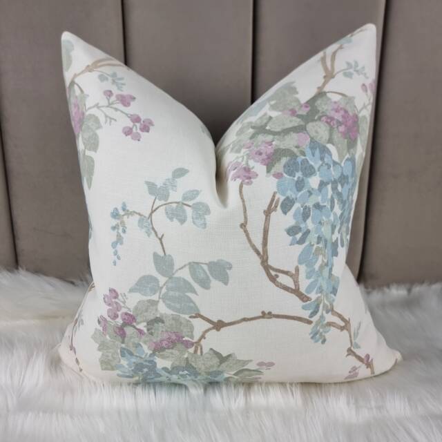 Laura Ashley Wisteria Fabric Handmade Cushion Cover Duck Egg Floral, With A Zip Fastening - image 1