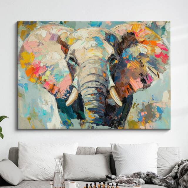 Elephant Abstract Oil Painting Framed Print & Canvas Large Sizes Wall Art Poster Animal Home Decor Interior Gift Idea - image 1