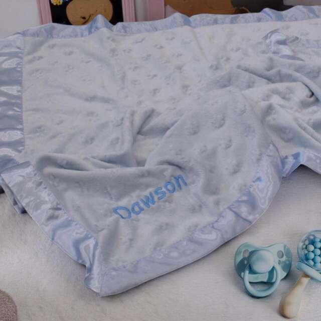 Cosy Baby Blanket Light Blue Soft Sherpa Fleece With Embroidered Name Personalised - image 1