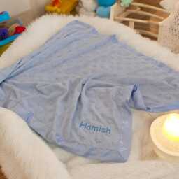 Cosy Baby Blanket Light Blue Soft Sherpa Fleece With Embroidered Name Personalised - thumbnail 2