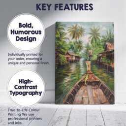 Traditional Longtail Boat Tropical Canal Village Canvas Wall Art Print Decor Picture Ready To Hang - thumbnail 2