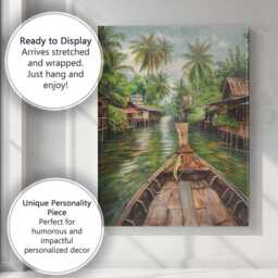 Traditional Longtail Boat Tropical Canal Village Canvas Wall Art Print Decor Picture Ready To Hang - thumbnail 3