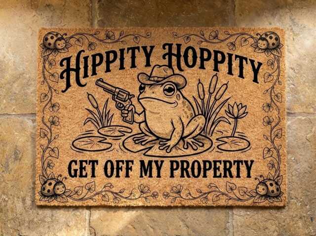 Frog Cowboy Doormat, Hippity Hoppity Get Off My Property, Outdoor Entrance Rug