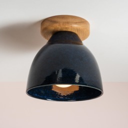 Blue Element Flush Mount Ceiling Light in Ceramic & Oak - thumbnail 1