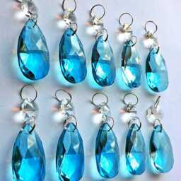 Teal Blue Chandelier Drops Glass Crystals Droplets Oval Beads Vintage Antique Deco Christmas Wishing Tree Wedding Decorations Rainbow Maker - thumbnail 2