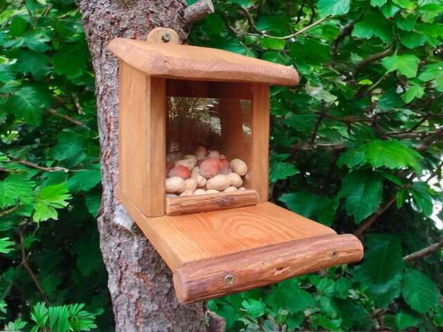 Wooden Squirrel Feeder With Lift-Up Lid - Outdoor Feeding Box - image 1