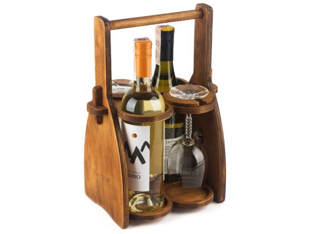 Handcrafted Wooden Wine & Beer Caddy Portable 4-Pack Carrier, Glass Tray Holder, Storage Stand, Drink Holder - Father's Day Gift - image 1