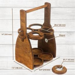 Handcrafted Wooden Wine & Beer Caddy Portable 4-Pack Carrier, Glass Tray Holder, Storage Stand, Drink Holder - Father's Day Gift - thumbnail 3