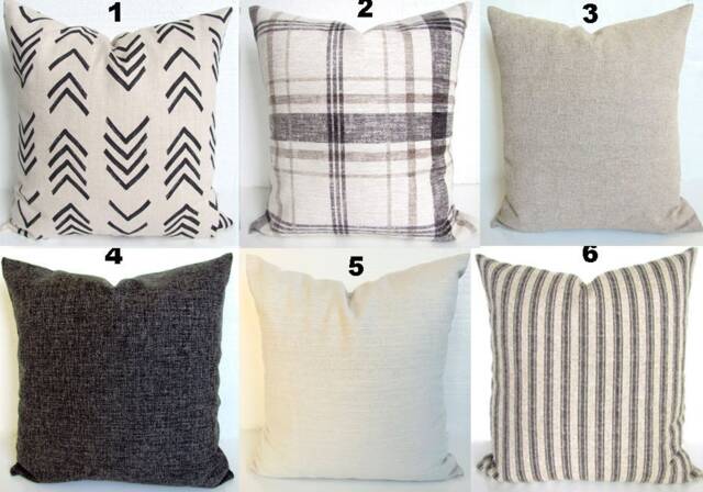 Charcoal Farmhouse Pillows Black Farm House Pillows Gray Buffalo Check Plaid Pillow Covers Farmhouse Tan Striped - image 1