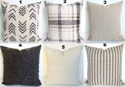 Charcoal Farmhouse Pillows Black Farm House Pillows Gray Buffalo Check Plaid Pillow Covers Farmhouse Tan Striped - thumbnail 1