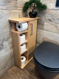 Oak Rustic Wood Toilet Roll Paper Holder Unit Brush