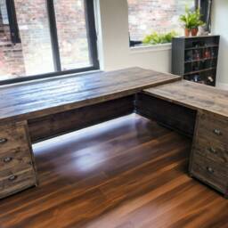 Corner Desk Office With 2 Drawer Units , Custom Made Reclaimed Scaffold Boards Rustic - 6 Privacy Panels - The Circus - thumbnail 3