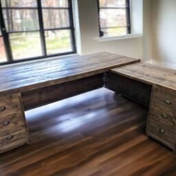 Corner Desk Office With 2 Drawer Units , Custom Made Reclaimed Scaffold Boards Rustic - 6 Privacy Panels - The Circus - thumbnail 2