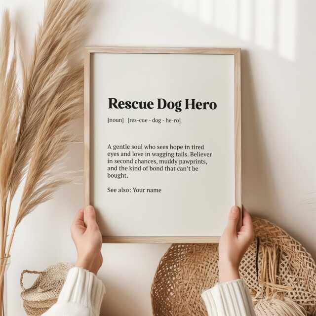 Dog Rescue Hero Definition Print - Personalized Animal Lover Gift, Shelter Volunteer Art, Pet Adoption Wall Decor, Pawprint Poster - image 1