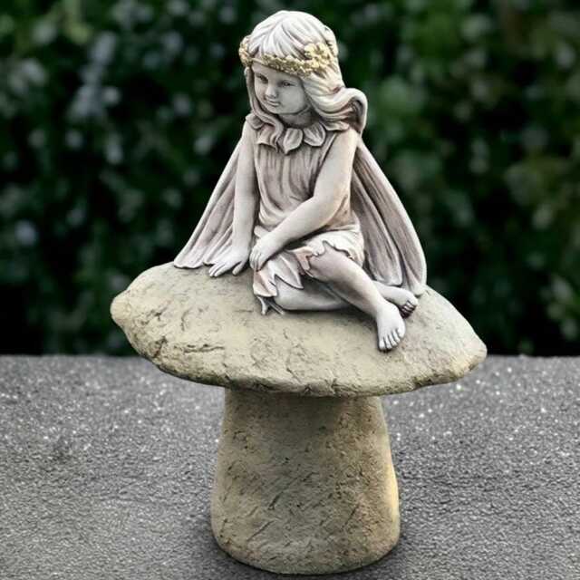 Large Fairy On Mushroom Garden Statue Concrete Sculpture Whimsical Outdoor Decoration Fantasy Ornament Magical Figurine - image 1