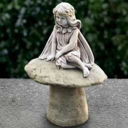 Large Fairy On Mushroom Garden Statue Concrete Sculpture Whimsical Outdoor Decoration Fantasy Ornament Magical Figurine