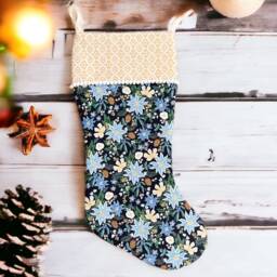 Rifle Paper Co Holiday Classics Ii Poinsettia Bouquet in Navy Metallic Fabric Christmas Stocking - thumbnail 2