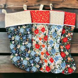 Rifle Paper Co Holiday Classics Ii Poinsettia Bouquet in Navy Metallic Fabric Christmas Stocking - thumbnail 3