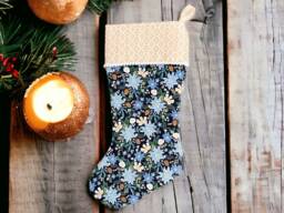 Rifle Paper Co Holiday Classics Ii Poinsettia Bouquet in Navy Metallic Fabric Christmas Stocking