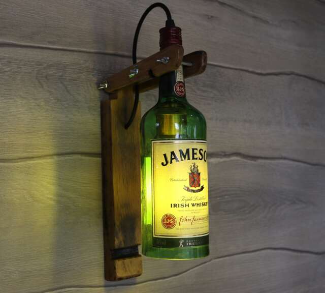 Jameson Whiskey Bottle Lamp Handmade Oak Bar Decor Light - image 1