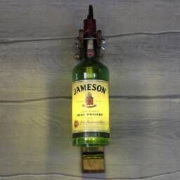 Jameson Whiskey Bottle Lamp Handmade Oak Bar Decor Light - thumbnail 3