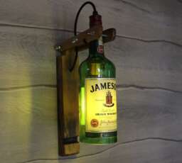 Jameson Whiskey Bottle Lamp Handmade Oak Bar Decor Light - thumbnail 1