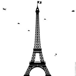 Eiffel Tower Wall Decal Paris Silhouette Decor With Clouds & Plane - thumbnail 2