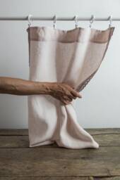 Rustic Pink Linen Cafe Curtain With Blush Lace, Custom Kitchen Valance - thumbnail 1