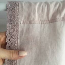 Rustic Pink Linen Cafe Curtain With Blush Lace, Custom Kitchen Valance - thumbnail 3