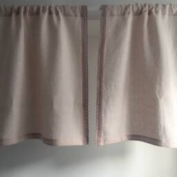 Rustic Pink Linen Cafe Curtain With Blush Lace, Custom Kitchen Valance - thumbnail 2