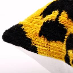 Yellow Black Silk Velvet Ikat Pillow Cover, Handmade Decorative Cushion - thumbnail 3