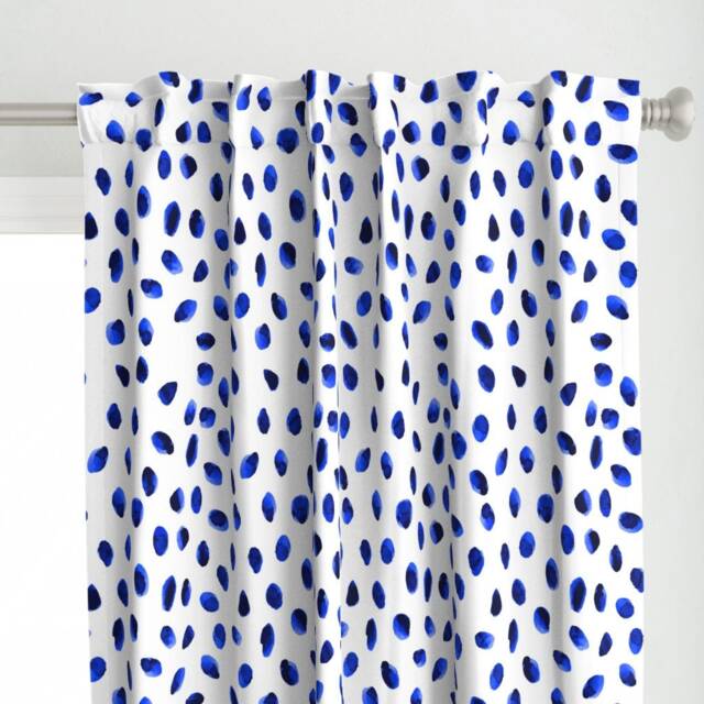 Dots Curtain Panel - Watercolor Spots Polka Blue & White Chinoiserie Custom Indigo Splots By Limezinniasdesign - image 1
