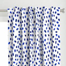 Dots Curtain Panel - Watercolor Spots Polka Blue & White Chinoiserie Custom Indigo Splots By Limezinniasdesign - thumbnail 1