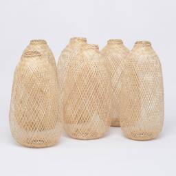 6 Black Bamboo Basket Pendant Light Shades - Handmade Asian Craft - thumbnail 2