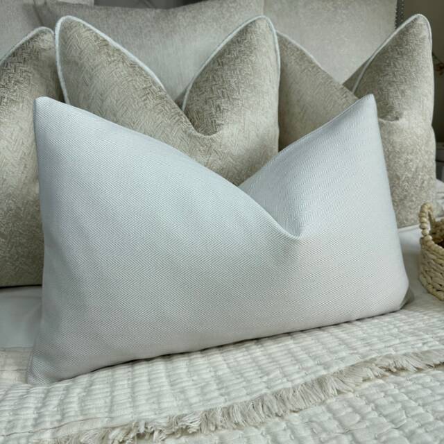 "Neutral Cushion Cover, Decorative Throw Pillow Ivory Herringbone Design - Countryside Home Decor /Home 12"" X 20" - image 1