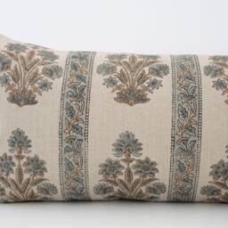 Aanya -- 14x36 Designer Blue Floral Linen Pillow Cover Block Print Lumbar Farmhouse Light Spring Bed - thumbnail 2