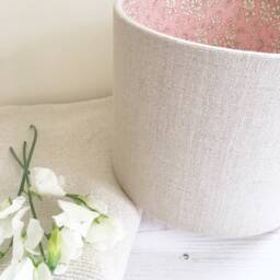 Handmade Linen Drum Lampshade Pink Liberty Floral Lined - thumbnail 2