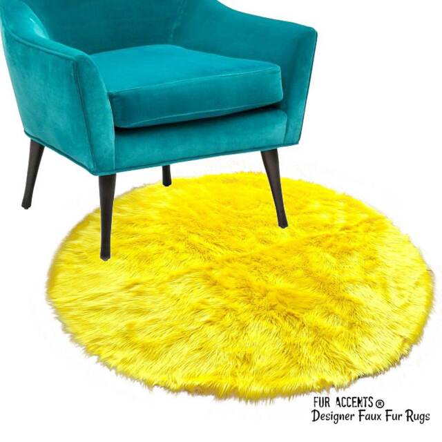Shaggy Faux Fur Round Area Rug - Handmade Designer Throw - image 1
