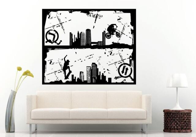 Bmx Bike Bicycle Extreme Sport Games Stunt Trick Wheelie Skateboarder Skateboard Urban City Wall Decal Vinyl Sticker Mural Room Decor L867 - image 1