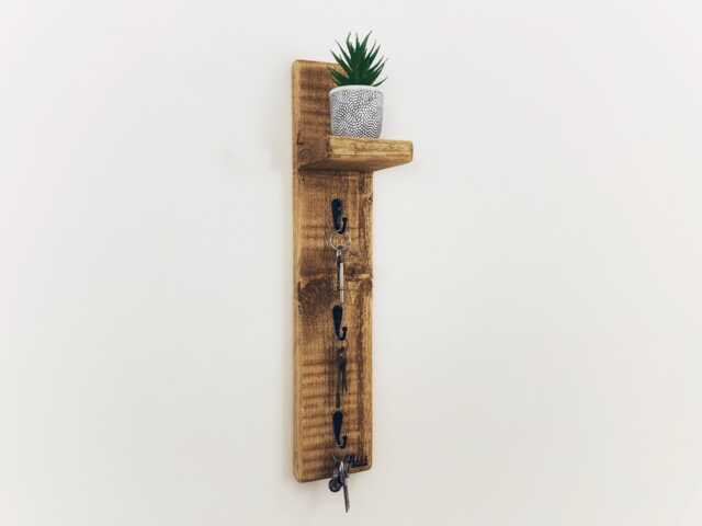 Key Holder With Shelf, Vertical Rustic Rack, Narrow & Slim Designed Wooden Storage For Hallways, Entryways & Office, Hooks - image 1