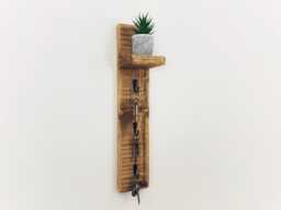 Key Holder With Shelf, Vertical Rustic Rack, Narrow & Slim Designed Wooden Storage For Hallways, Entryways & Office, Hooks - thumbnail 1