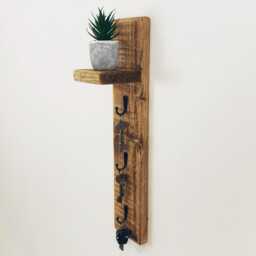 Key Holder With Shelf, Vertical Rustic Rack, Narrow & Slim Designed Wooden Storage For Hallways, Entryways & Office, Hooks - thumbnail 4