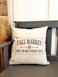 Fall Market Linen Pillow Cover Farmhouse Autumn Decor - thumbnail 1