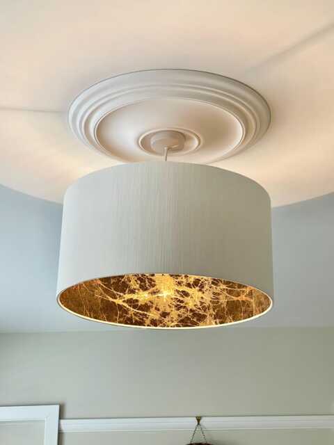 Leanne White With Metallic Bronze Look Interior Linen Style Cylinder/ Drum Lampshades/ Pendant Shade/ Table, Handmade in Uk, Decor - image 1