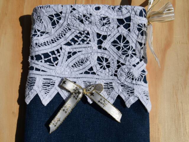 Christmas Stocking - Denim Personalised Personalized Santa Sack Xmas Sock, Style Is Boho - image 1
