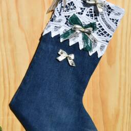 Christmas Stocking - Denim Personalised Personalized Santa Sack Xmas Sock, Style Is Boho - thumbnail 2