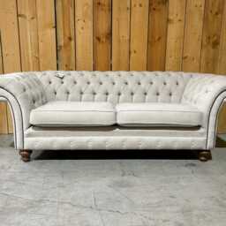 British Handmade Soft Beige Chenille 3 Seater Chesterfield Sofa - Reflex Foam Cushion Seat - thumbnail 2