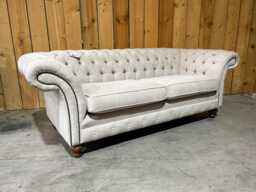 British Handmade Soft Beige Chenille 3 Seater Chesterfield Sofa - Reflex Foam Cushion Seat - thumbnail 1