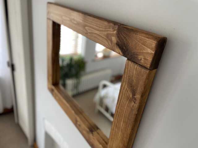 Dark Oak Waxed Finish Mirror With Shelf - Rustic Entryway - image 1